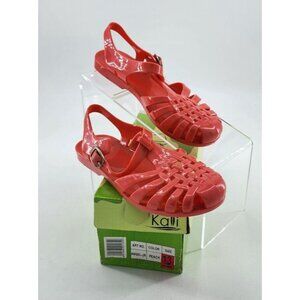 Kali Girls Flat Heel Woven Top Jelly Sandals Fisherman Y2K Style Peach Size 13